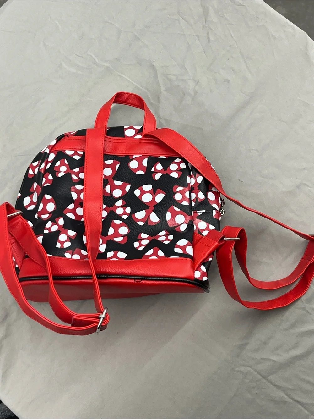 Disney Park Minnie Mouse Black & Red Polka Dot Bow Mini Backpack